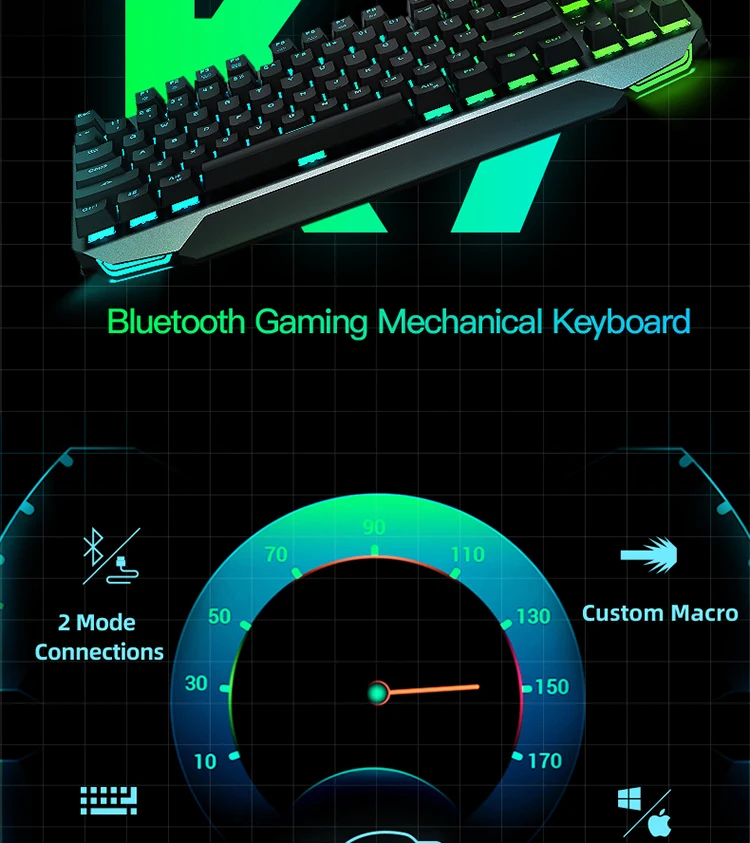 para jogos, bluetooth 3.0, interruptor azul, teclado gamer