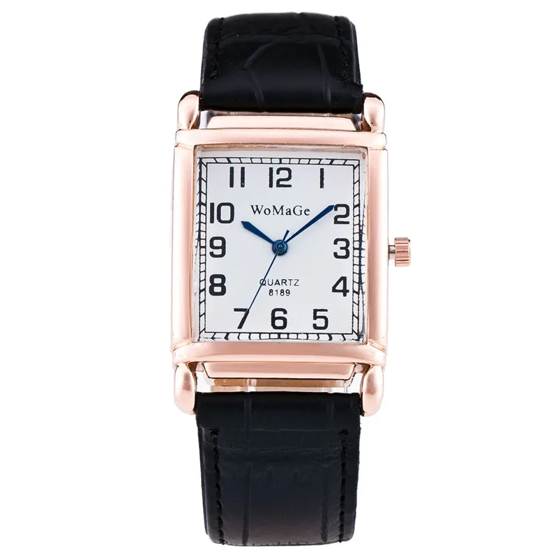 

Womage New Style Cool Rectangular Dial WOMEN'S Leather Belt Watch Fashion Simple Quartz Watch