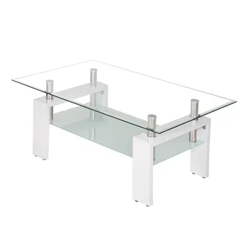 

100 X 60 X 45cm Coffee Table 2-layer Tempered Glass With Shelf Made Of High Temperature Moisture Proof Living Room Decoration