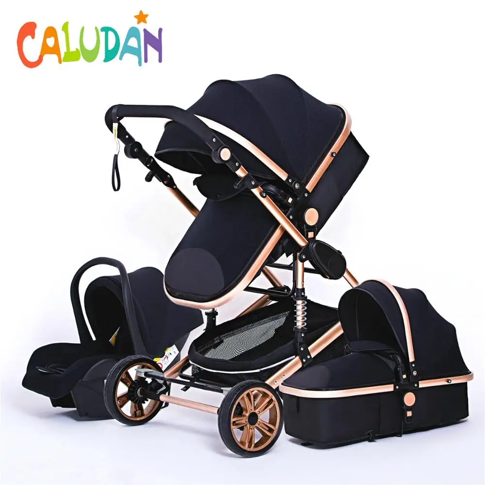 Multifunctional 3 in 1 Baby Stroller Portable High Landscape 4 Wheel Stroller Folding Carriage Gold Baby Newborn baby stroller