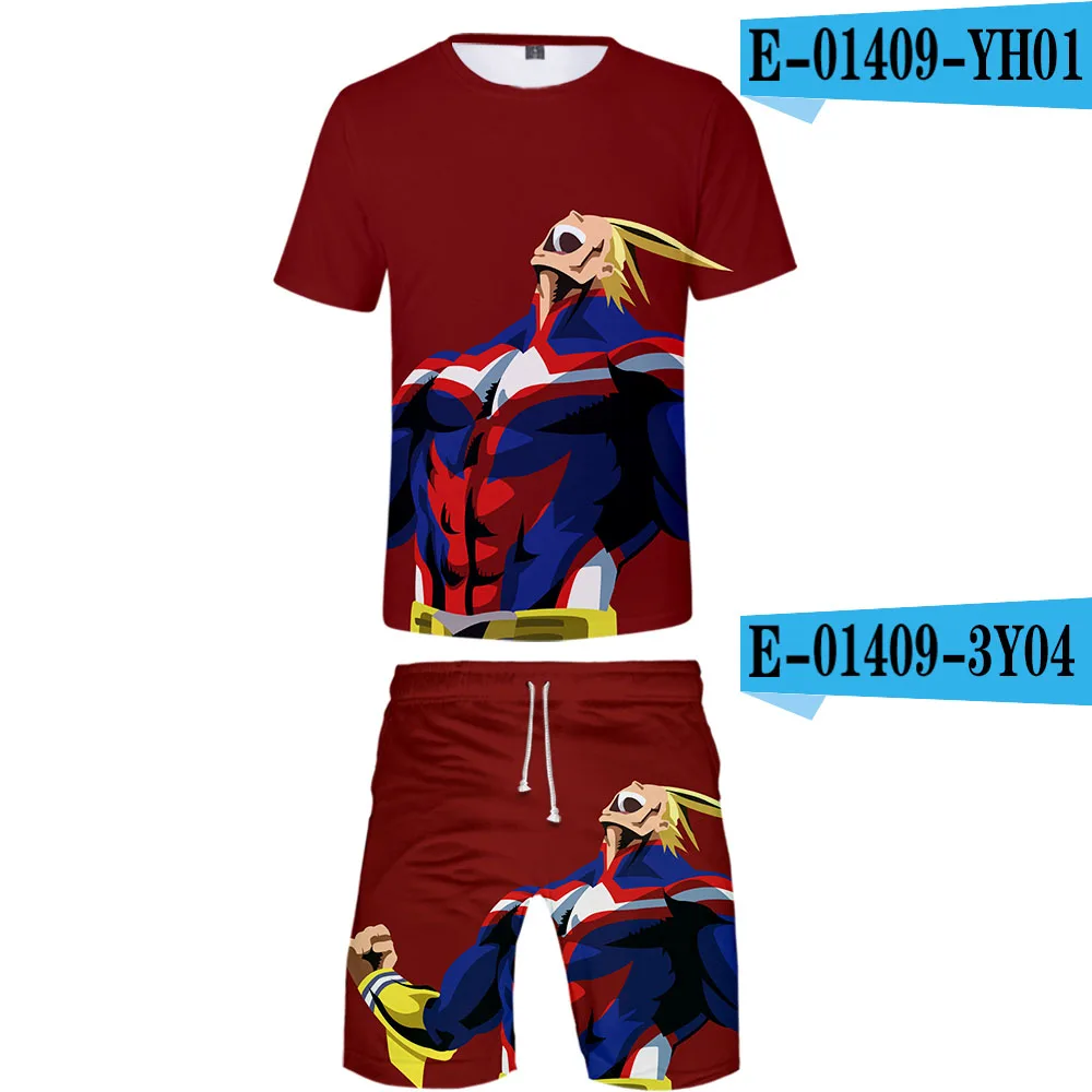 My Hero Academy Serial comics, Модное Новое поступление, 3D уличная одежда, комплект из двух предметов, футболка с круглым вырезом и шорты, Мужской классный набор Харадзюку - Цвет: Розовый