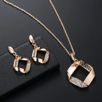 

L36 Women Square alloy plating necklace earrings set geometry bride wedding jewelry jewelry set