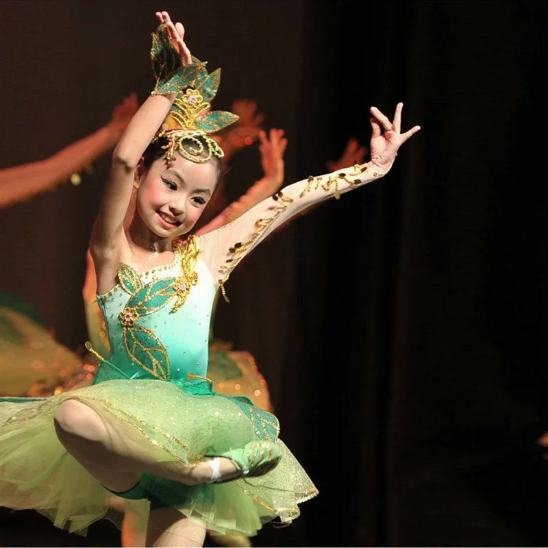 

CHILDREN'S DAY Children Grass Dance Chunxiao Costume Children Performance Costume Jasmine Choral Service Green Mesh Dress Girls