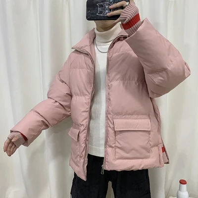 pale pinkish gray Мужская парка, пальто больших размеров 5XL, Зимняя Толстая Новинка, корейская мода, повседневная свободная парка большого размера, Мужская теплая хлопковая куртка M-5XL - Цвет: pale pinkish gray