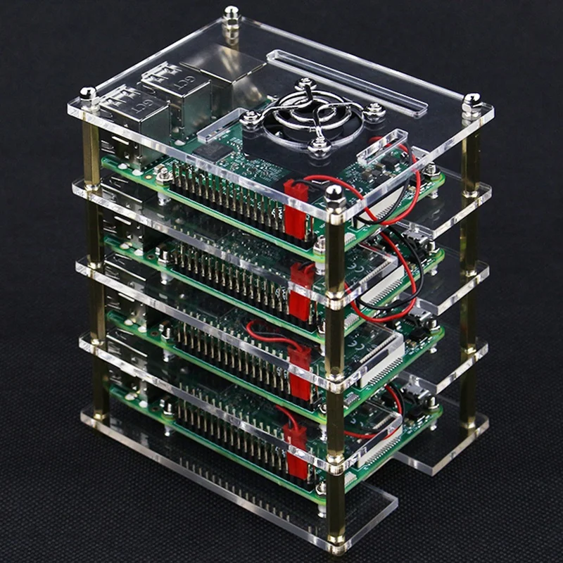 Для Raspberry Pi 4 слоев акриловый чехол держатель коробка+ вентилятор охлаждения с металлической крышкой для Raspberry Pi 4/3 Модель B+/3B