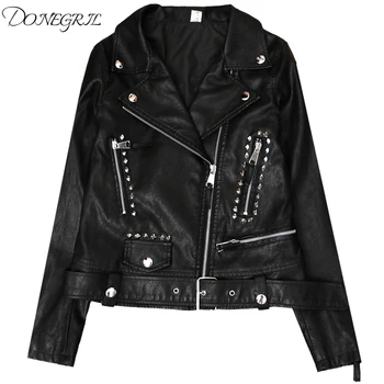 

2020 Women's Leather Jacket For Spring & Autumn Female Motorbiker Turn Collar PU Leather Jacket Lady Coat High Quality Plue size