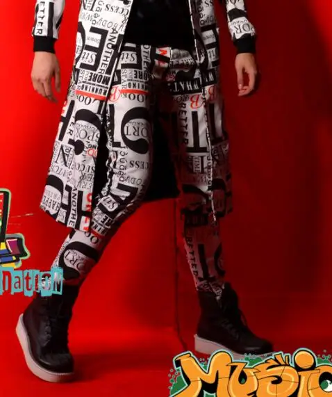 pant S-6XL! мужской ночной клуб певец буквенно-цифровой печати куртка Тренч пальто основные костюмы для бара аксессуары - Color: pant