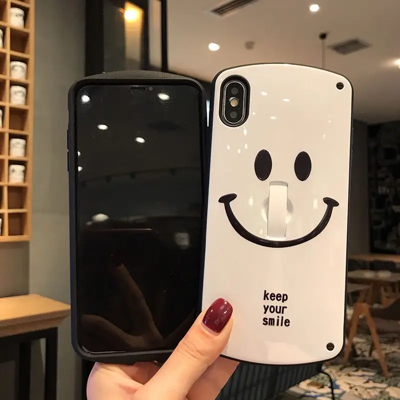 Для iPhone 7 8 7plus 8plus чистый цвет улыбающееся лицо чехол для iPhone x s xsmax XR силикагель антиосеннее крепление в виде кольца на палец чехол