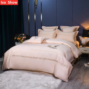 

Iva Show Champagne Long-staple Cotton Bedding Set Lace Embroidery Bed Set Wide Edge Pillowcase Queen / King Size Bed Four-pieces
