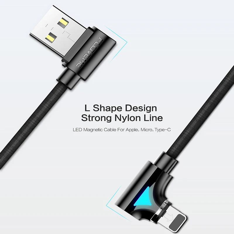 Магнитный кабель FLOVEME 90 градусов Micro usb Type C быстрая зарядка магнитное зарядное