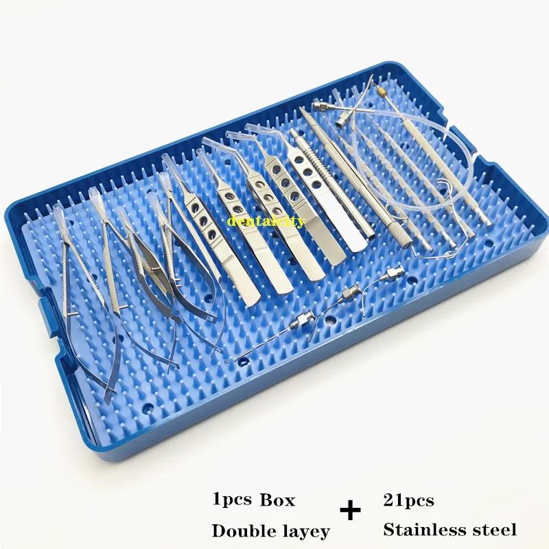 Double layer -21pcs Офтальмологическая катаракта набор хирургический набор для микрохирургии глаз с лотком для стерилизации чехол 21 шт - Цвет: Double layer -21pcs