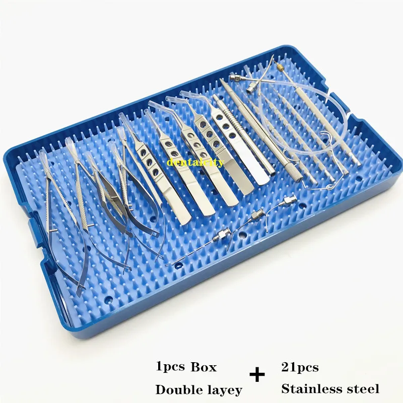 Офтальмологическая катаракта набор хирургический набор для микрохирургии глаз с лотком для стерилизации чехол 21 шт - Цвет: Double layer -21pcs