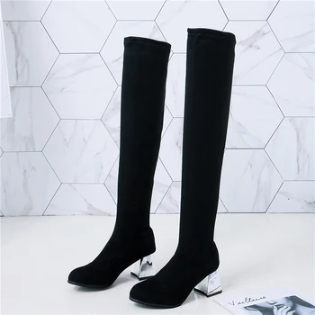 

New Winter British Retro Style Womens boots Solid color Non-slip Warm over the knee Boots Plus Size US 4-13 Botas Mujer Invierno