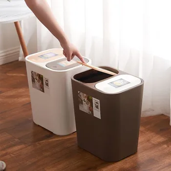 

Top Selling Trash Bin Double Cover Pressing Type Garbage Storage Bucket Plastic Household Rubbish Dustbin Fashion Waste Bin New