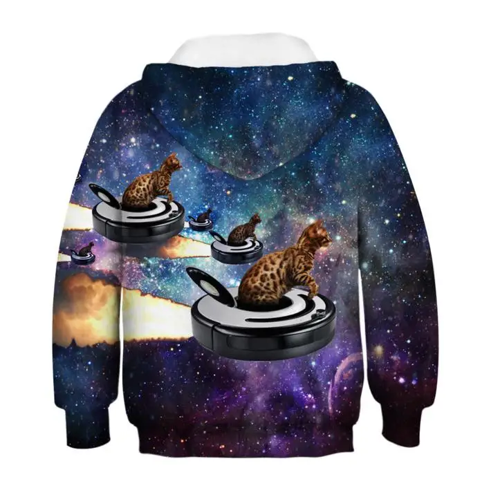 Толстовка для мальчиков и девочек; детские толстовки с капюшоном с 3D принтом галактики; весенняя одежда для девочек; свободные пуловеры с милым котом