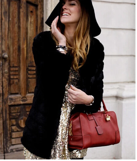 Меховое пальто из искусственного меха женская верхняя одежда 2019 черная меховая