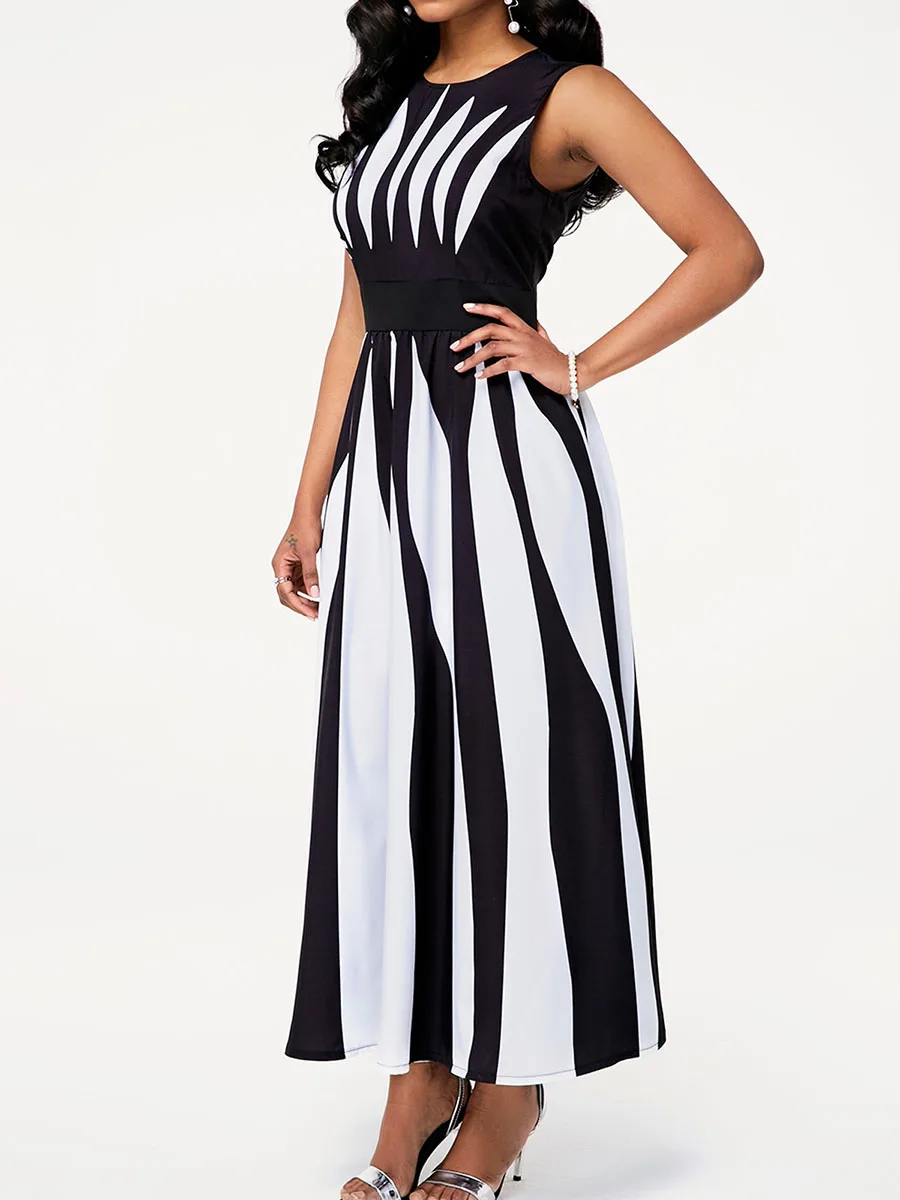 Najtaniej Plus rozmiar czarny i biały color block Maxi sukienka kobiety tunika bez rękawów elegancki biurowa, damska lato długa sukienka damska odzież robocza