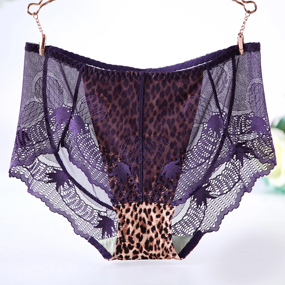 Drak purple panties Леопардовые Трусики с высокой талией, сексуальные кружевные прозрачные сетчатые трусы размера плюс, нижнее белье, большие короткие женские трусы большого размера 6xl - Цвет: Drak purple panties
