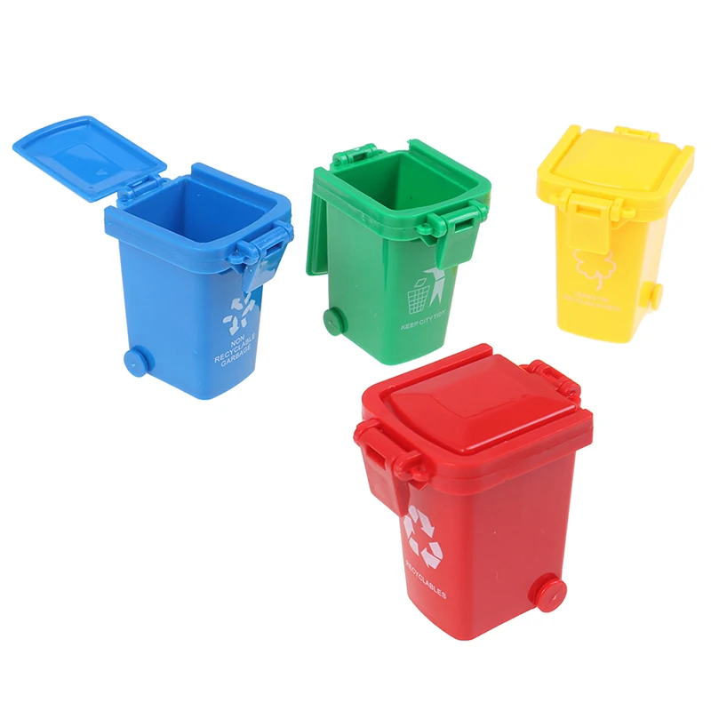 

New 4pcs/set Mini Trash Can Toy Garbage Truck Cans Curbside Vehicle Bin Toys Kid Simulation Furniture Toy Gift