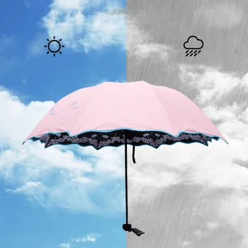 

Umbrella Paraguas Umbrella Rain Women Thickened Folding Umbrella Black Gum Flower Cluster Rabbit Sunscreen Umbrella