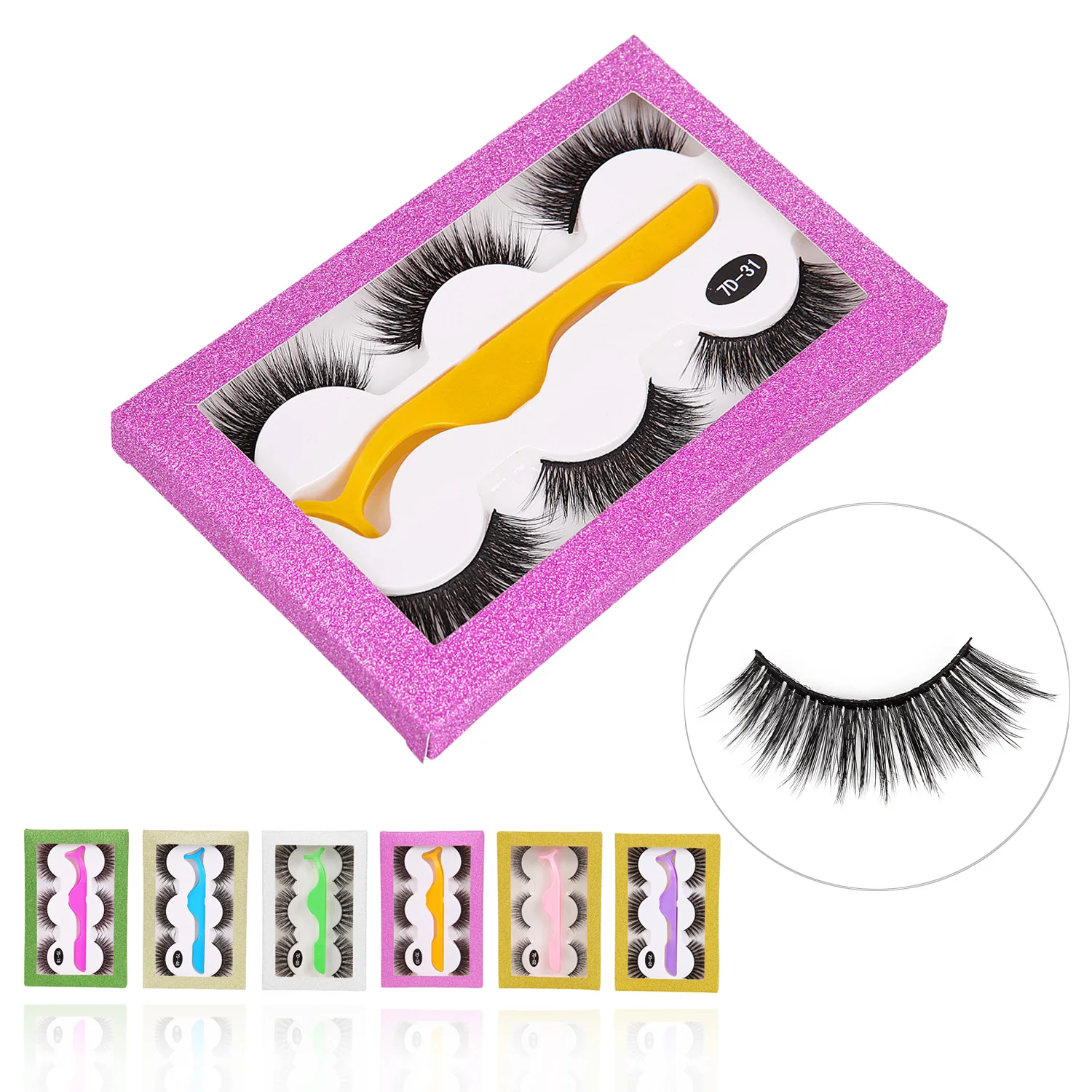 

3 Pair Makeup False Eyelashes with Tweezers 3D Natural Long Thick Fake Eye Lashes Extension Supplies Set Tools Box Packaging