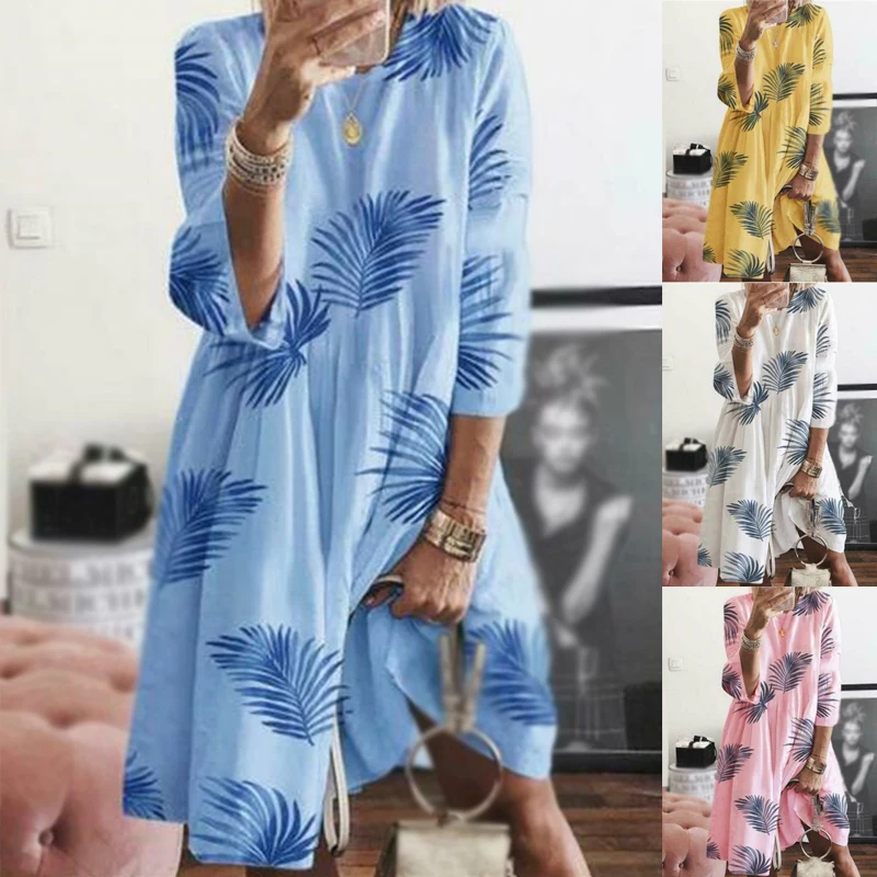Женское платье с круглым вырезом и длинным рукавом, Boho, праздничное осеннее платье до колена, вечернее платье свободного кроя