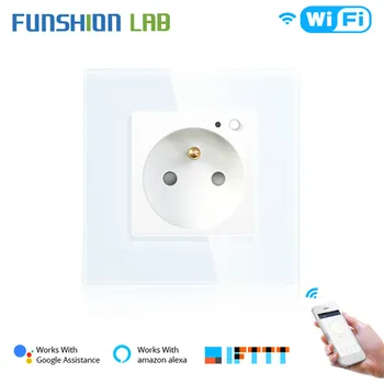 

FR WiFi Smart Wall 16A Socket Outlet Glass Panel French Smart Life/Tuya Remote Control,Works with Amazon Echo Alexa Google Home