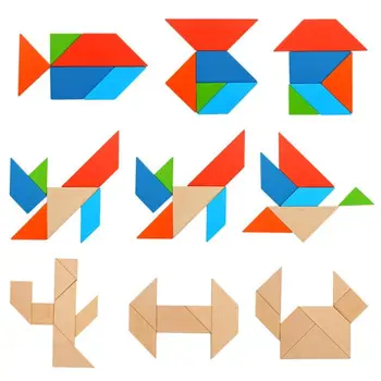 

Wooden Tangram 7 Piece Jigsaw Puzzle Colorful Square IQ Game Brain Teaser Intelligent Educational Funny Toy for Children