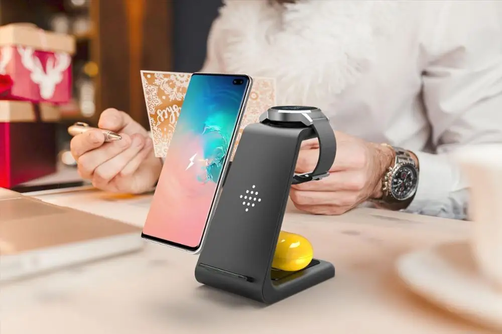 10 Вт 3 в 1 QI Беспроводное зарядное устройство для samsung S10 Plus быстрое зарядное устройство беспроводная док-станция держатель для samsung Watch Galaxy Buds