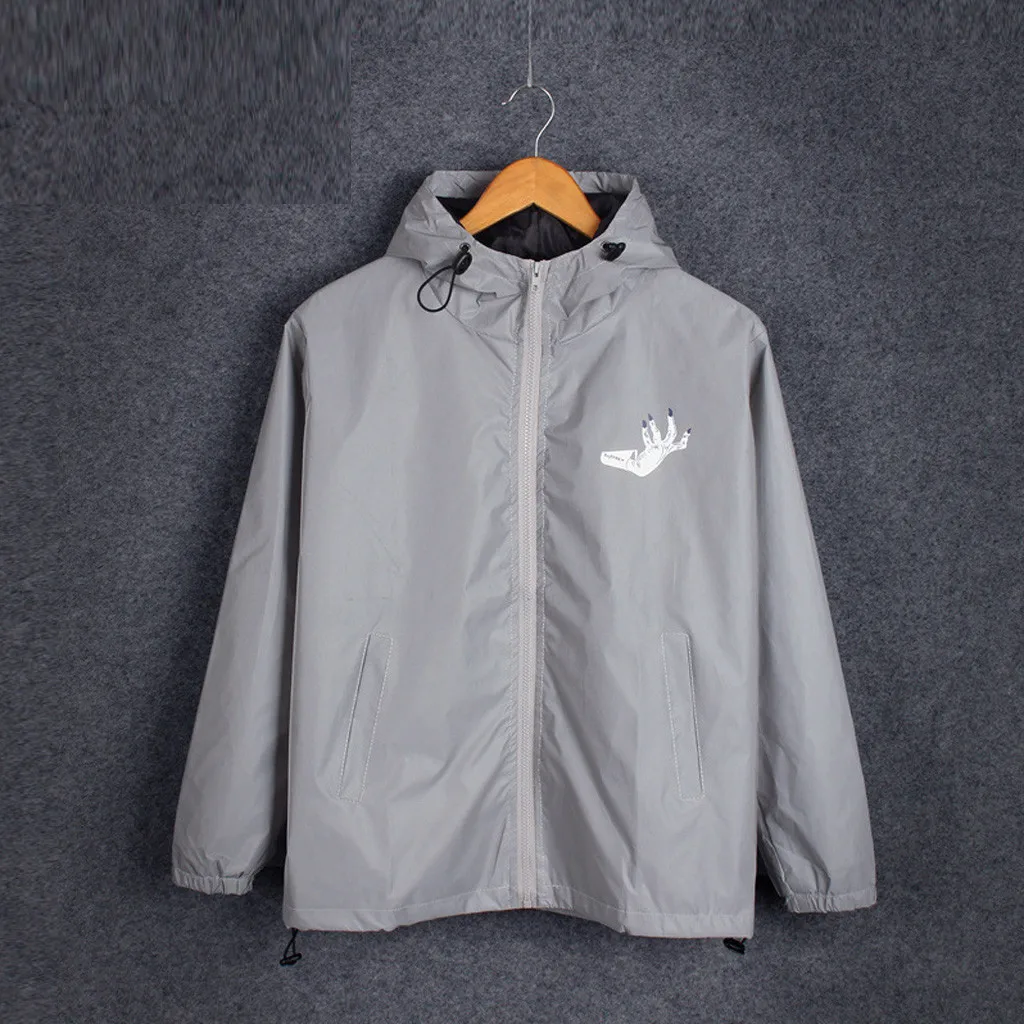 

MUQGEW Men Jacket Casual Hip Hop Windbreaker Reflective Jacket Tide Brand Men And Women Lovers Coat Hooded Fluorescent Couple#g3
