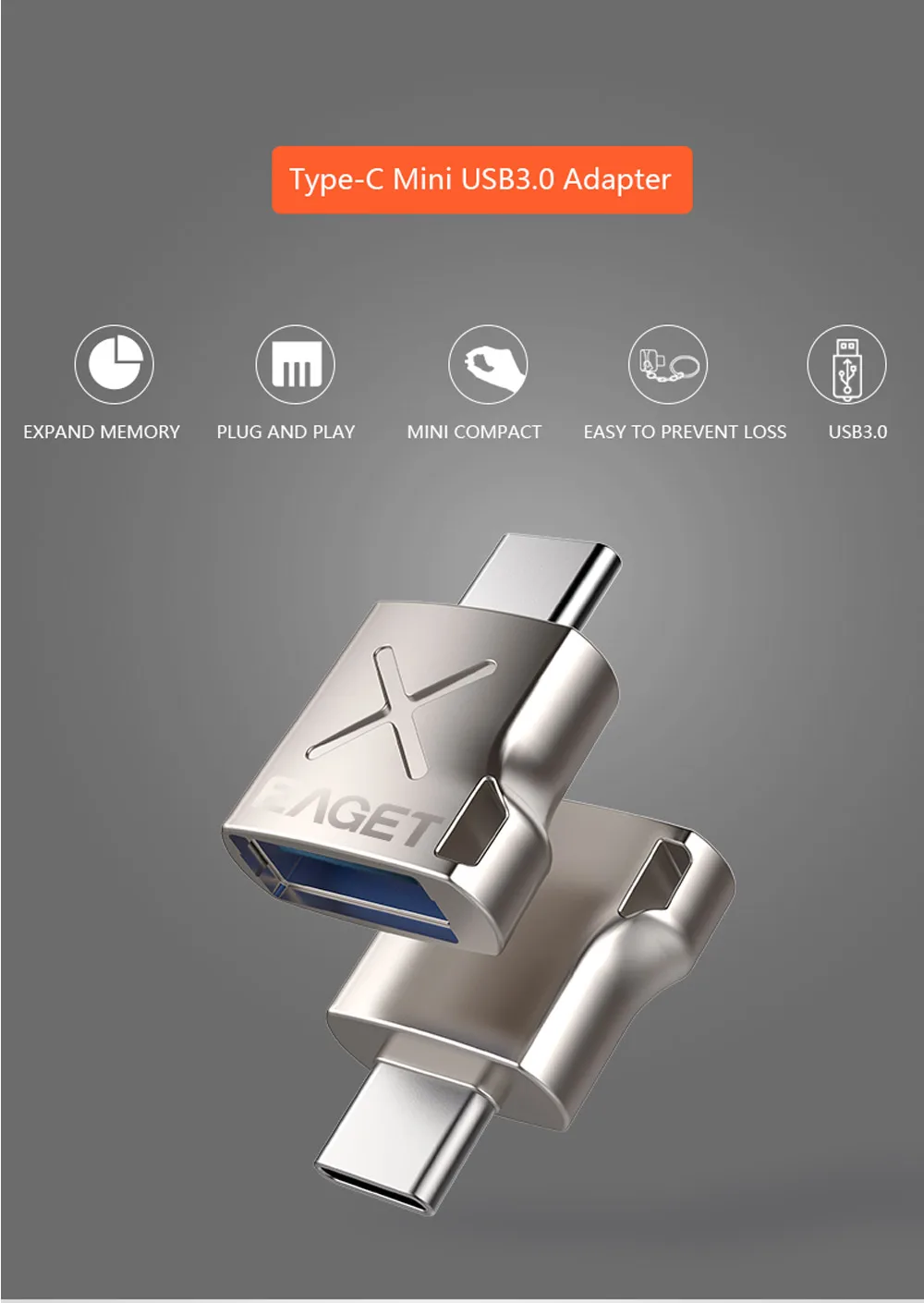 EAGET EZ03 type-C адаптер Micro USB3.0 адаптер конвертер type C USB оборудование для поддержки данных с интерфейсом type-C