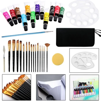 

33pcs Acrylic Artist Painting Set Aluminum Table Easel 12 Acrylic Colors Stretched Canvas Paint Brushes Plastic Palette