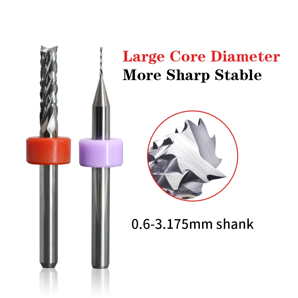 PCB 옥수수 스레드 밀 직경 0.5-3.175mm 조각 라우터 비트 세트, 3.175mm 생크 엔드 밀, CNC 공작 기계 1.0-3.0mm, 10 개