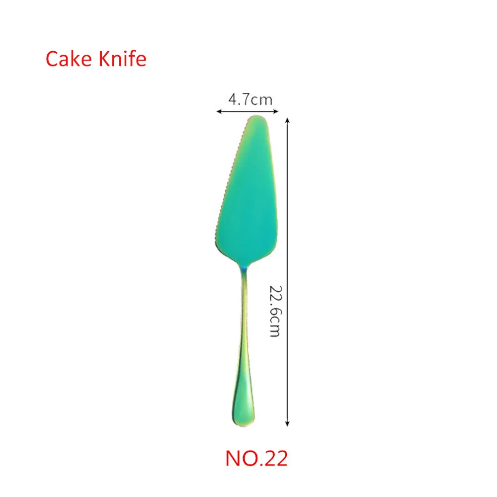 Радужных столовых приборов набор столовых приборов из нержавеющей стали набор серебряных приборов столовая вилка и нож ложка Прямая 1 шт - Цвет: NO.22 Cake Knife