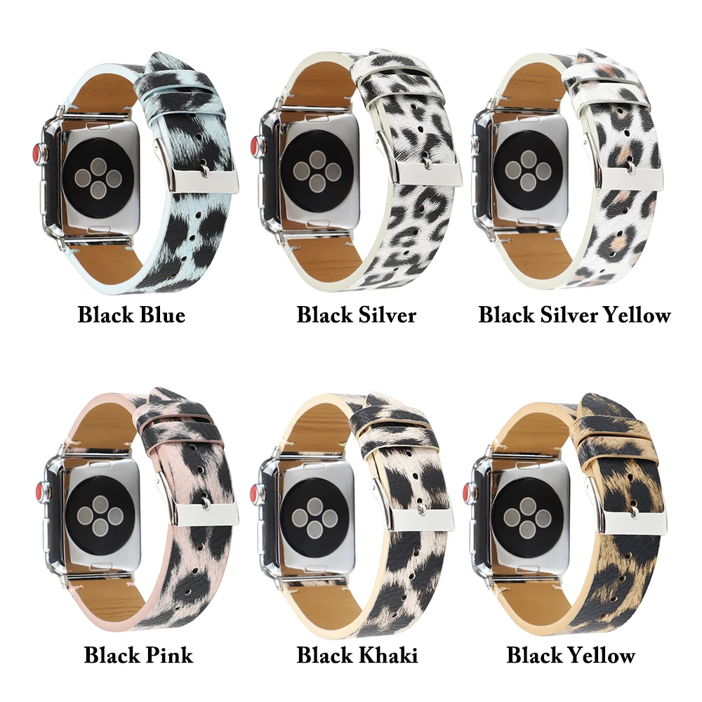Модная новая кожаная с леопардовым принтом ремешок для часов для Apple Watch 5 4 3 2 1 ремешок 44 мм 40 мм 42 мм 38 мм Сменный ремень для iWatch