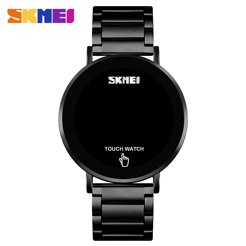 Black SKMEI новые цифровые мужские часы Сенсорный экран светодиодный светильник дисплей часы водонепроницаемый ремешок из нержавеющей стали Relogio Feminino 1550 - Цвет: Black