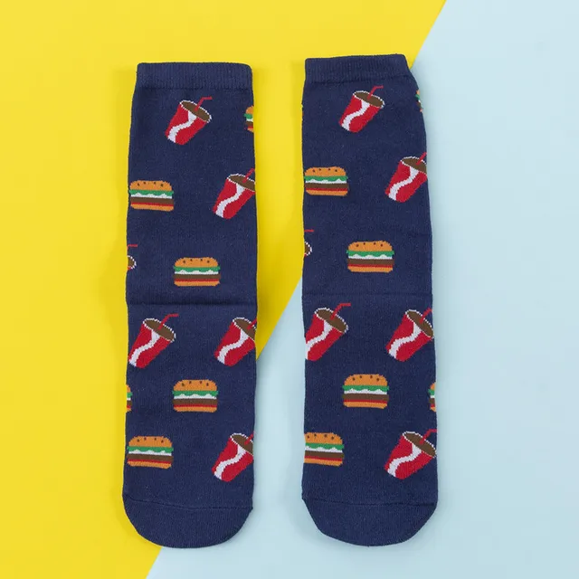 Beer Women Socks Funny Cute Cartoon Fruits Banana Avocado Lemon Egg Cookie Donuts Food Happy Japanese Harajuku skateboard Socks Cola Burger socks