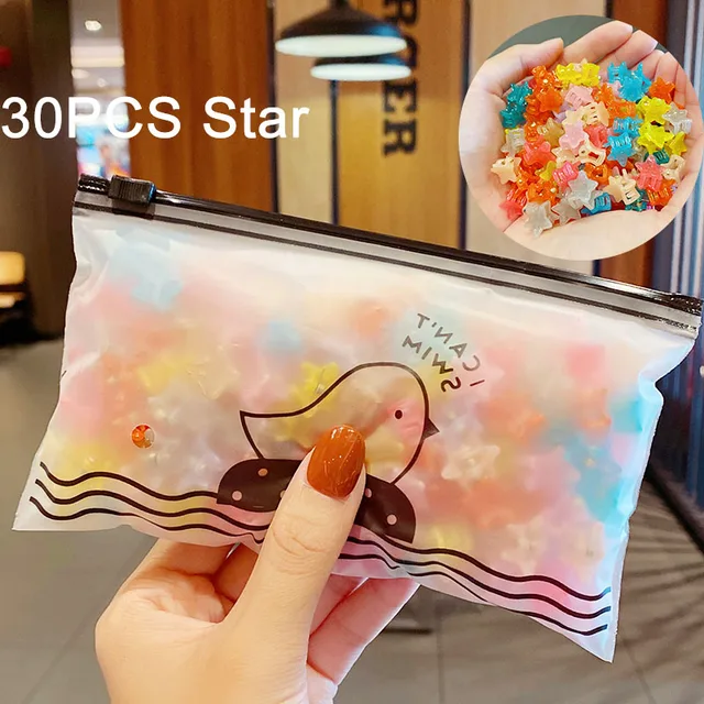 30/50PCS/Set Girls Cute Colorful Flower Star Mickey Small Hair Claws Kids Sweet Hairpins Hair Clips Fashion Hair Accessories 30pcs star