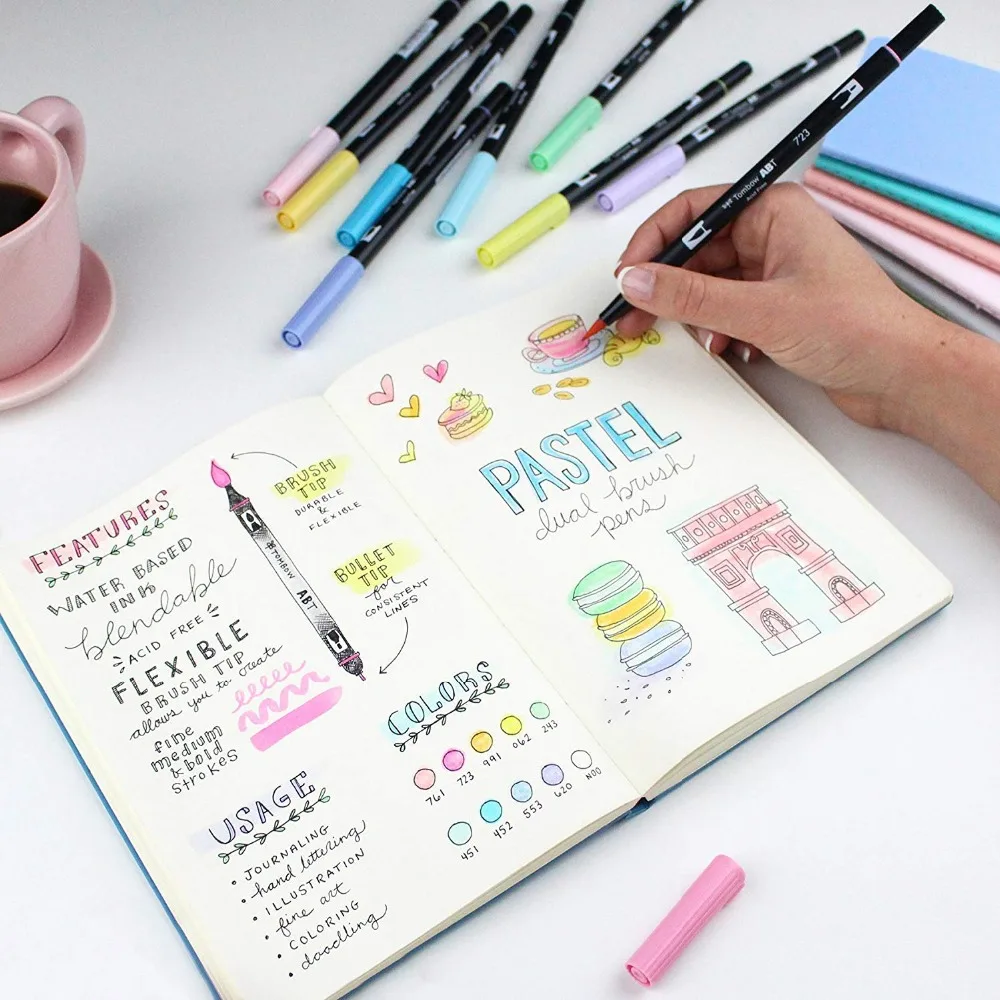 Tombow ABT двойная кисть для рисования маркеры для каллиграфии набор ручек для рисования яркая 10-Pack Blendable кисть с мелким кончиком акварельные надписи