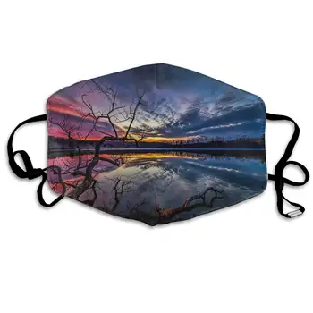

Unisex Print Mouth Mask - Lake Branches Sunset Nature Landscape Polyester Anti-dust Mouth-Muffle - Fashion Washed Reusable Face