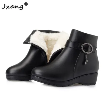 

JXANG 2020 new fashion snow boots classic winter leather women's shoes wool warm short boots non-slip winter Ladies boots