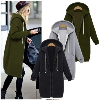 

Women Fashion Zipper Open Hoodie Sweatshirt Long Coat Top Outwear