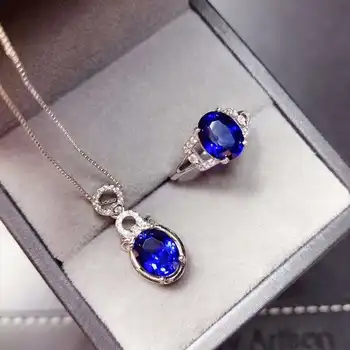 

Real Natural Sapphire jewelry set Natural Real Sapphire 925 sterling silver 1pc pendant,1pc ring