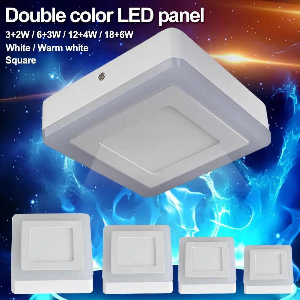

Square Dual Color LED Panel Lamp Surface Ceiling Wall Parlors Light 85-265V Metal+Acrylic Office Aluminum Shell Dining Room