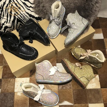 

RY-RELAA women boots 2018 ankle boots winter fashion Genuine Leather shoes ins wool snow boots women fur boots rhinestone boots