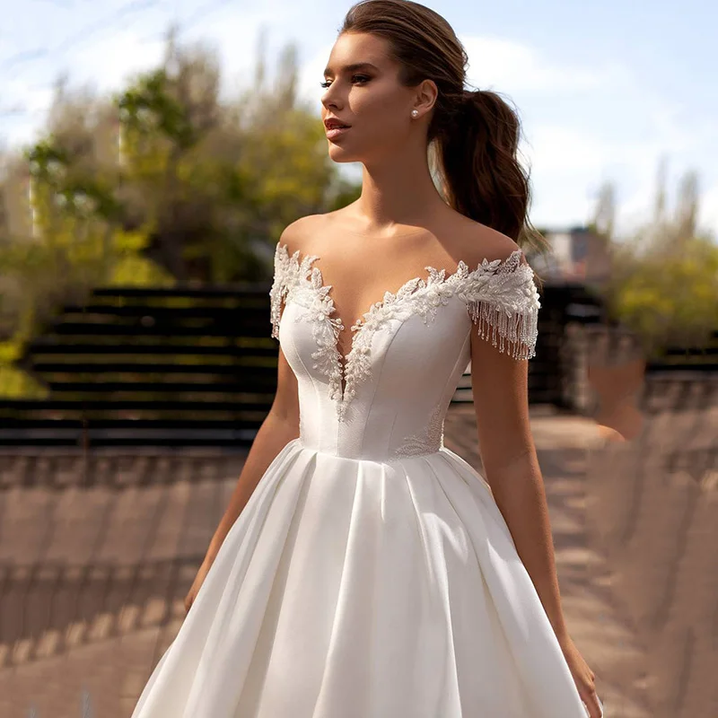 Простое атласное свадебное платье с бусинами Vestido de Noiva Свадебные платья для