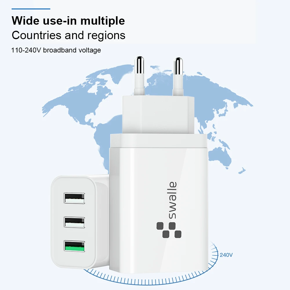 Swalle USB quick charge 3,0 5V 2.4A для Iphone 7 8 EU Plug, быстрое зарядное устройство для мобильного телефона, зарядка для Iphone Samsug s8 s9 huawei