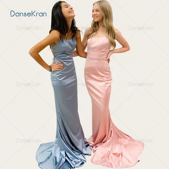 

Spaghetti Straps Mermaid Prom Dresses Lace-Up Back Floor-Length Formal Evening Gowns Sweep Train Satin Maxi Dresses For Party