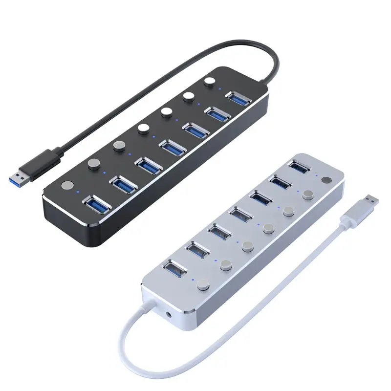 Алюминиевый USB 3,0 концентратор 7 портов USB удлинитель разветвитель с индивидуальным переключателем ВКЛ/ВЫКЛ