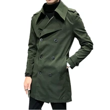 Модный бренд, двубортная мужская длинная куртка, армейский зеленый белый черный, длинное пальто, мужские деловые повседневные тренчи